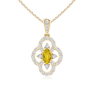 5x3mm AAAA Vintage Style Yellow Sapphire and Diamond Clover Pendant in Yellow Gold