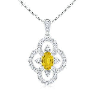 6x4mm AAA Vintage Style Yellow Sapphire and Diamond Clover Pendant in White Gold