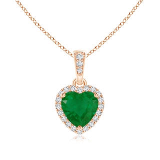 6mm A Heart Emerald Pendant with Diamond Halo in 9K Rose Gold