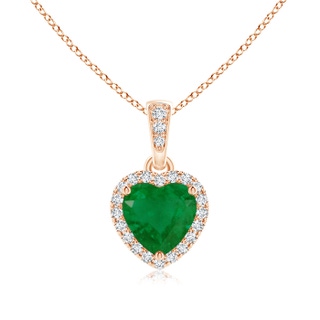 6mm A Heart Emerald Pendant with Diamond Halo in Rose Gold