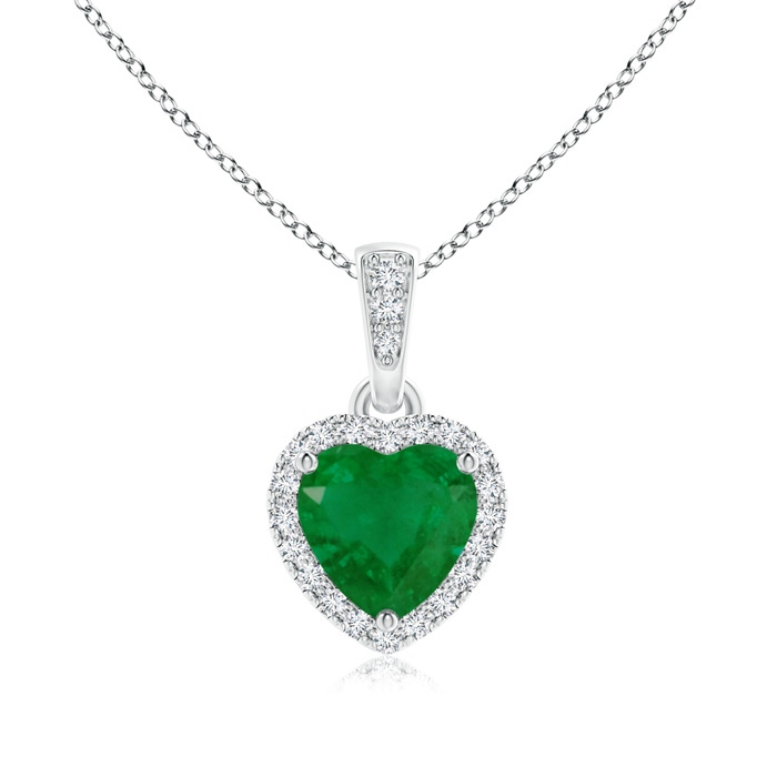 6mm A Heart Emerald Pendant with Diamond Halo in White Gold 