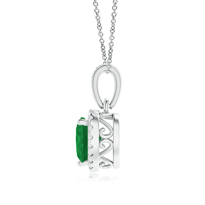 6mm A Heart Emerald Pendant with Diamond Halo in White Gold product image