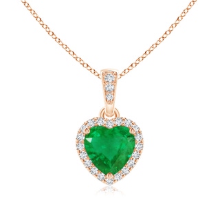 6mm AA Heart Emerald Pendant with Diamond Halo in Rose Gold
