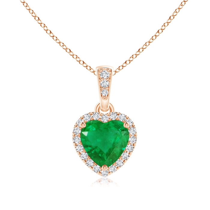 6mm AA Heart Emerald Pendant with Diamond Halo in Rose Gold 