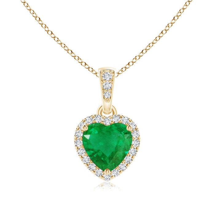6mm AA Heart Emerald Pendant with Diamond Halo in Yellow Gold 