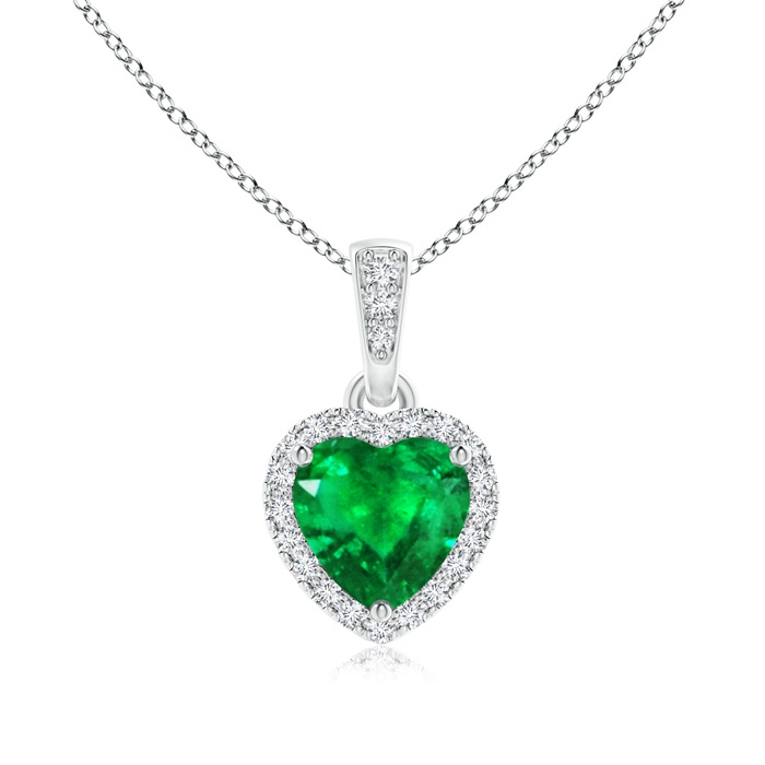 6mm AAA Heart Emerald Pendant with Diamond Halo in P950 Platinum 