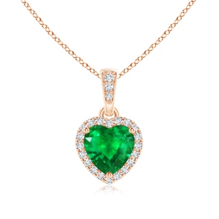 6mm AAA Heart Emerald Pendant with Diamond Halo in Rose Gold