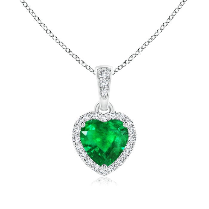 6mm AAA Heart Emerald Pendant with Diamond Halo in White Gold