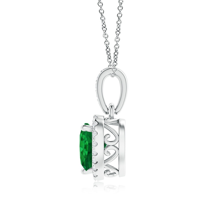 6mm AAA Heart Emerald Pendant with Diamond Halo in White Gold product image