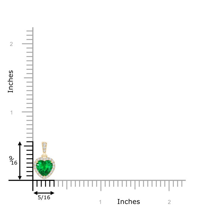 6mm AAA Heart Emerald Pendant with Diamond Halo in Yellow Gold - ruler