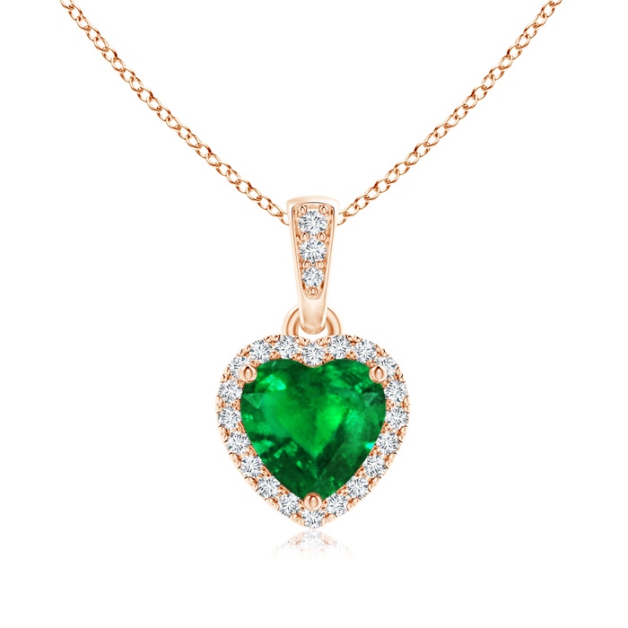 6mm AAAA Heart Emerald Pendant with Diamond Halo in Rose Gold