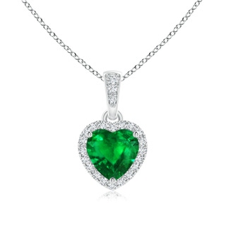 6mm AAAA Heart Emerald Pendant with Diamond Halo in White Gold