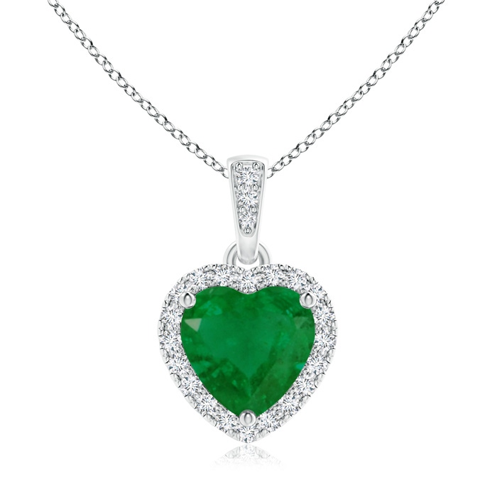 7mm A Heart Emerald Pendant with Diamond Halo in P950 Platinum 