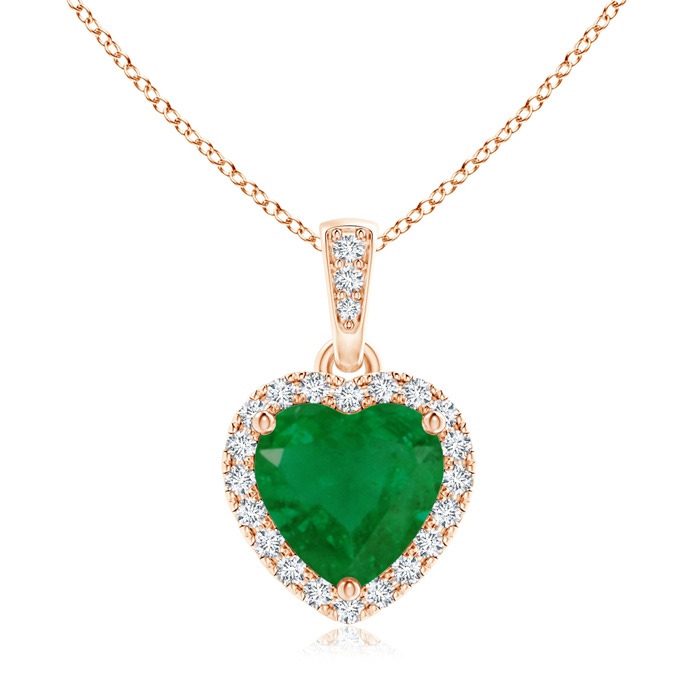 7mm A Heart Emerald Pendant with Diamond Halo in Rose Gold 
