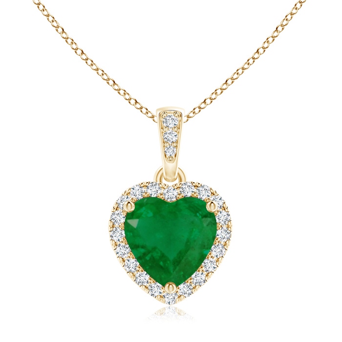 7mm A Heart Emerald Pendant with Diamond Halo in Yellow Gold 