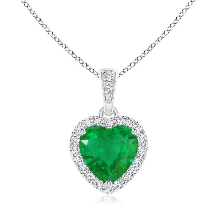 7mm AA Heart Emerald Pendant with Diamond Halo in P950 Platinum 
