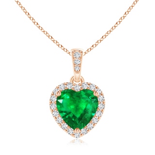 7mm AAA Heart Emerald Pendant with Diamond Halo in Rose Gold