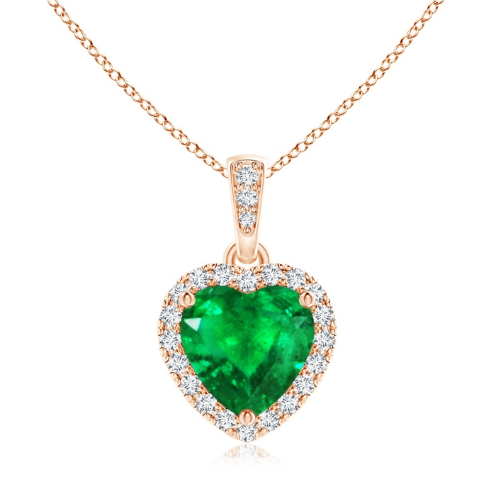 7mm AAA Heart Emerald Pendant with Diamond Halo in Rose Gold 