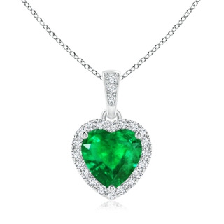 7mm AAA Heart Emerald Pendant with Diamond Halo in White Gold