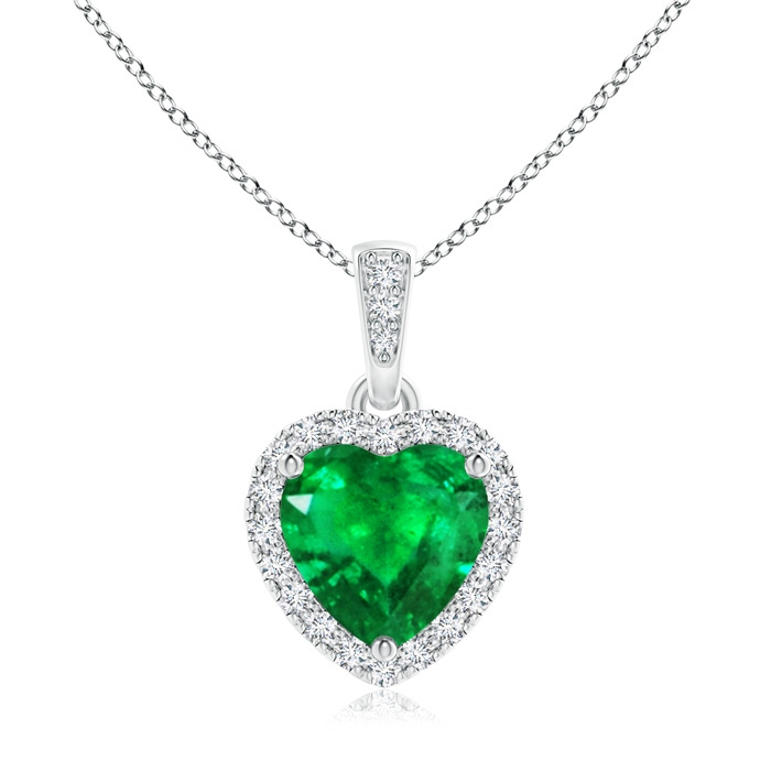 7mm AAA Heart Emerald Pendant with Diamond Halo in White Gold 