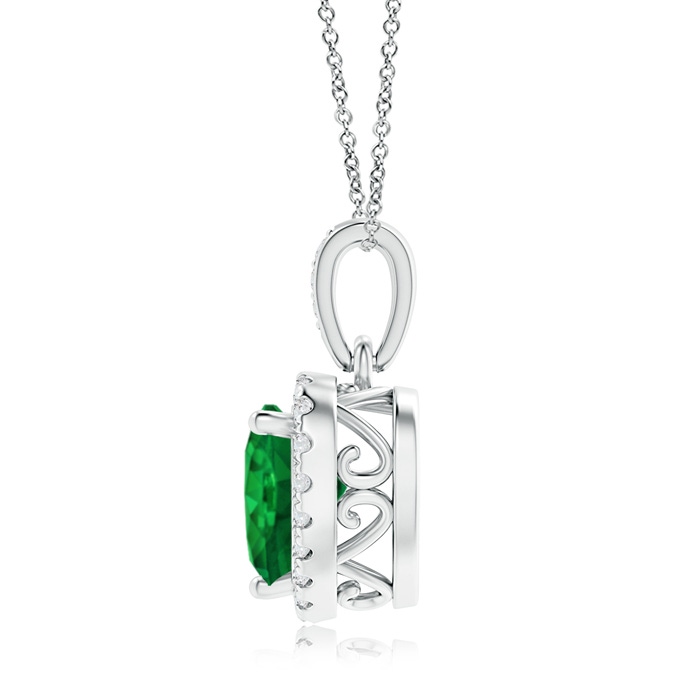 7mm AAA Heart Emerald Pendant with Diamond Halo in White Gold Product Image
