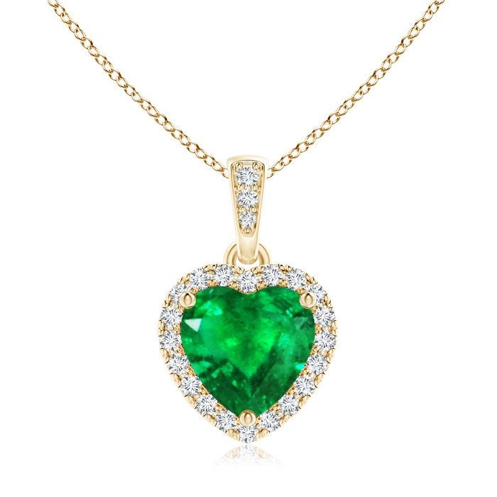 7mm AAA Heart Emerald Pendant with Diamond Halo in Yellow Gold 