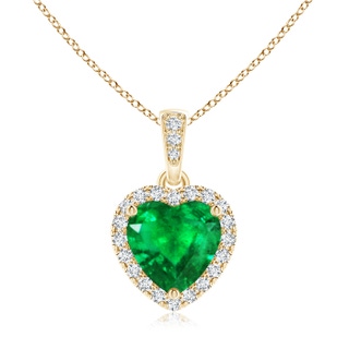 7mm AAA Heart Emerald Pendant with Diamond Halo in Yellow Gold