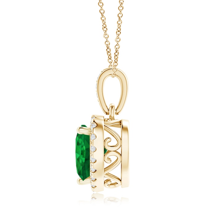 7mm AAA Heart Emerald Pendant with Diamond Halo in Yellow Gold Product Image