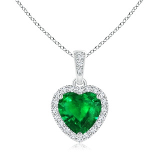 7mm AAAA Heart Emerald Pendant with Diamond Halo in P950 Platinum
