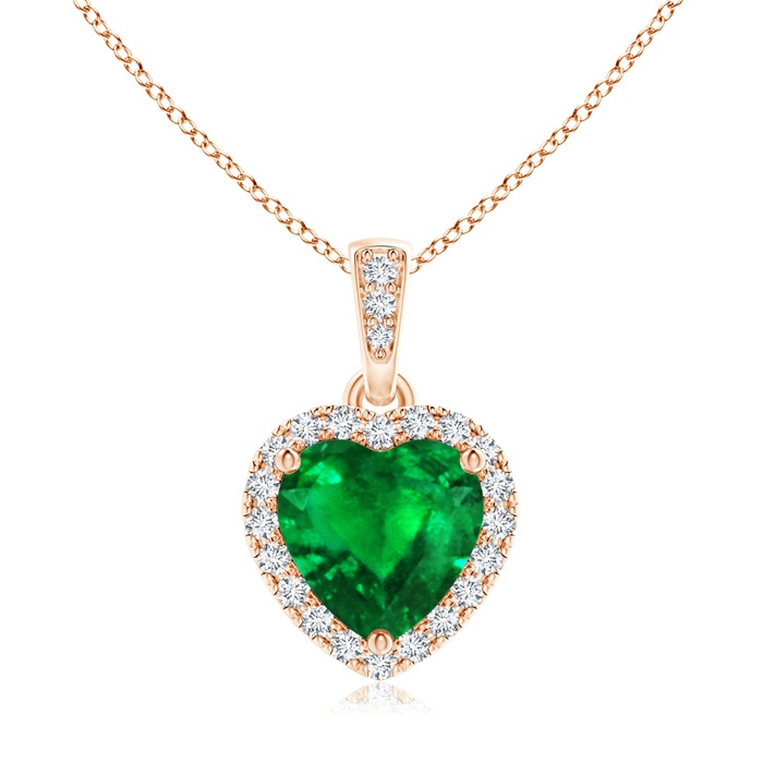 7mm AAAA Heart Emerald Pendant with Diamond Halo in Rose Gold