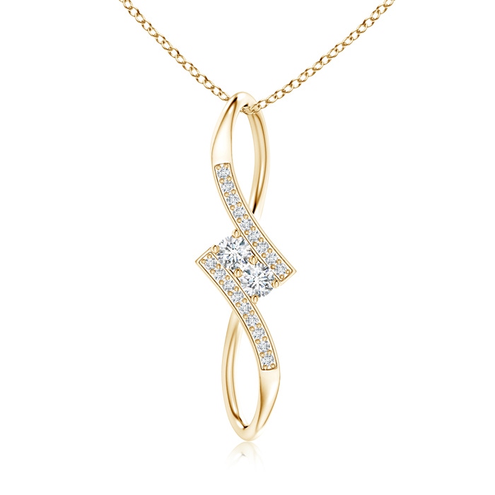 3.2mm GVS2 Prong-Set Two Stone Diamond Bypass Pendant in Yellow Gold 