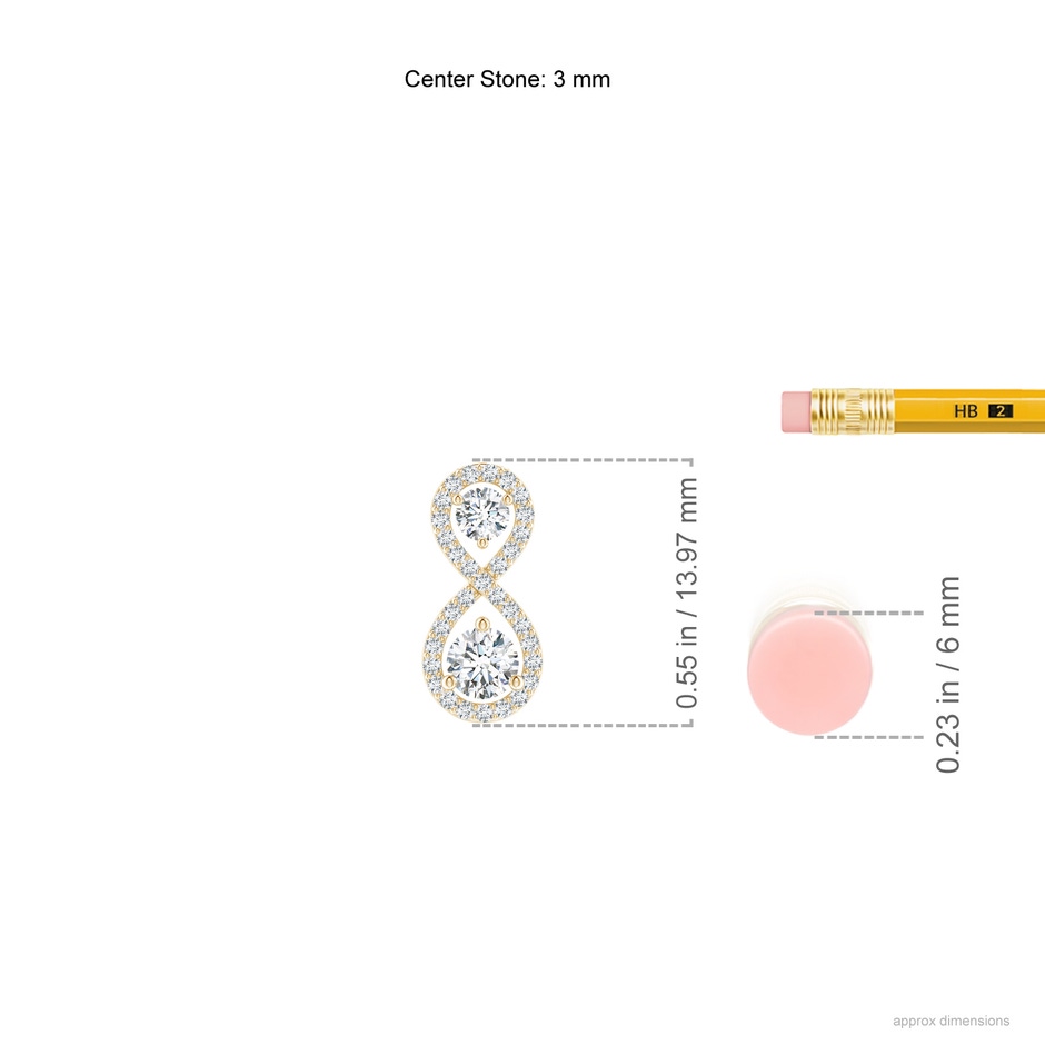 2.9mm GVS2 Prong-Set Double Diamond Infinity Pendant in Yellow Gold ruler