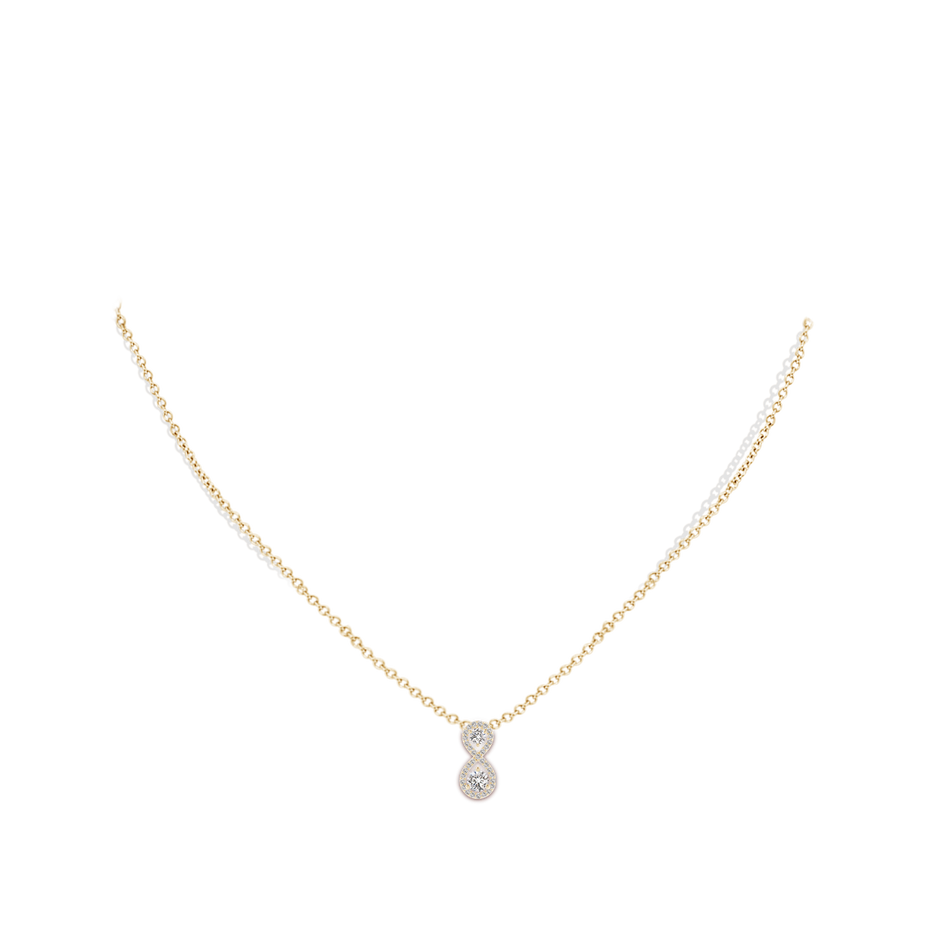 2.9mm IJI1I2 Prong-Set Double Diamond Infinity Pendant in Yellow Gold body-neck