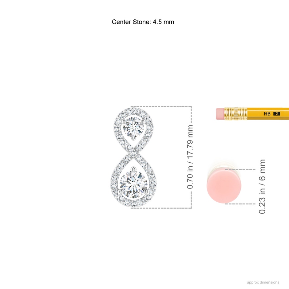 4.5mm GVS2 Prong-Set Double Diamond Infinity Pendant in White Gold ruler