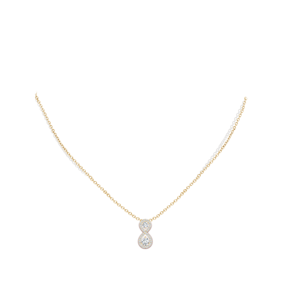 4mm GVS2 Prong-Set Double Diamond Infinity Pendant in Yellow Gold body-neck