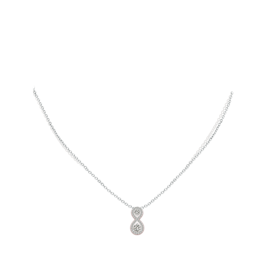 4mm KI3 Prong-Set Double Diamond Infinity Pendant in White Gold body-neck