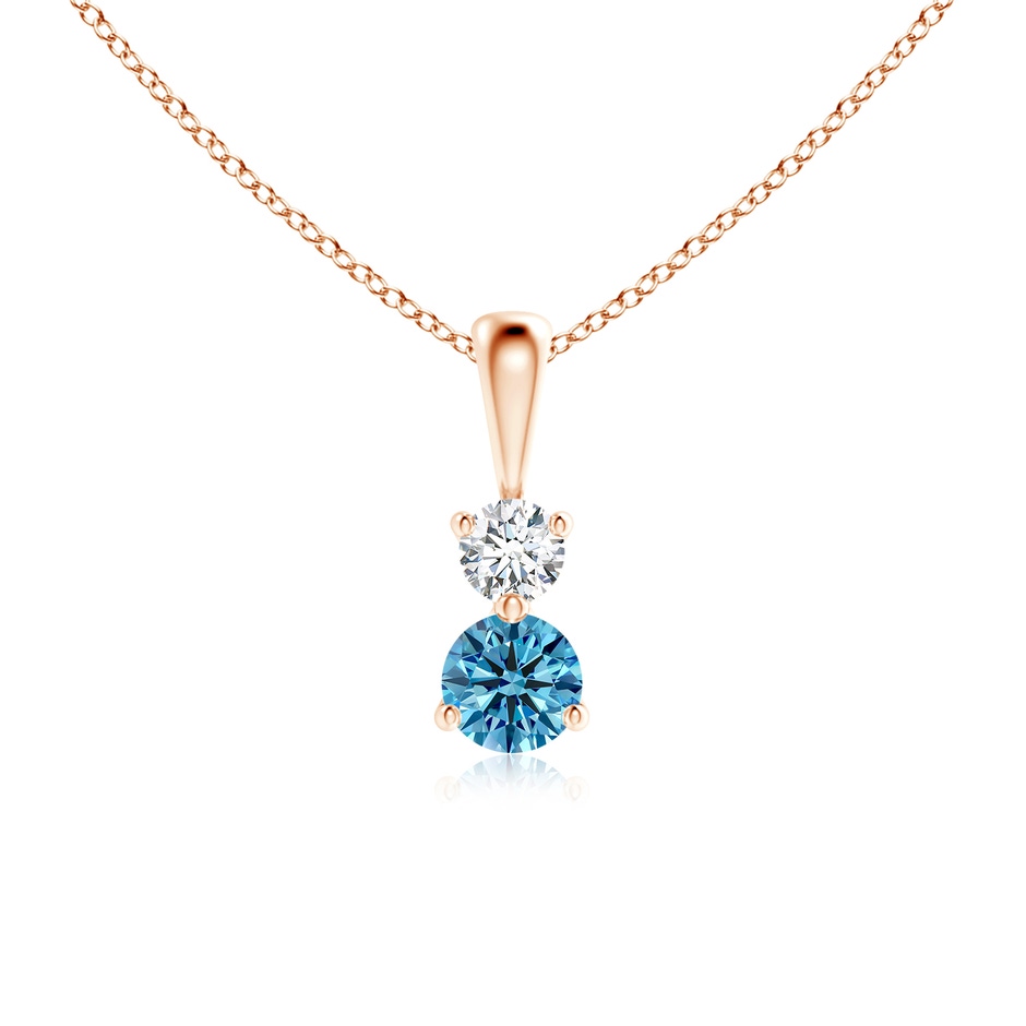 4mm AAAA Prong-Set Two Stone Fancy Intense Blue Diamond Pendant in Rose Gold 