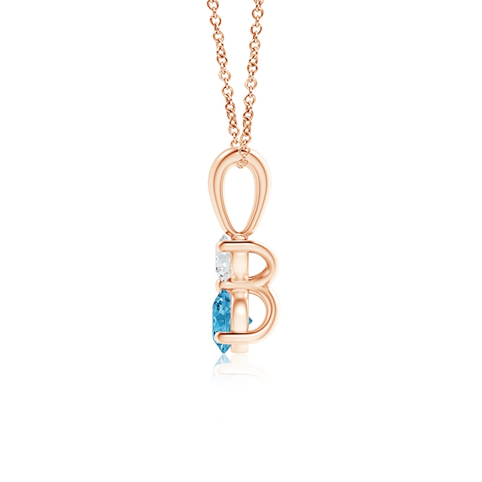 4mm AAAA Prong-Set Two Stone Fancy Intense Blue Diamond Pendant in Rose Gold side 199