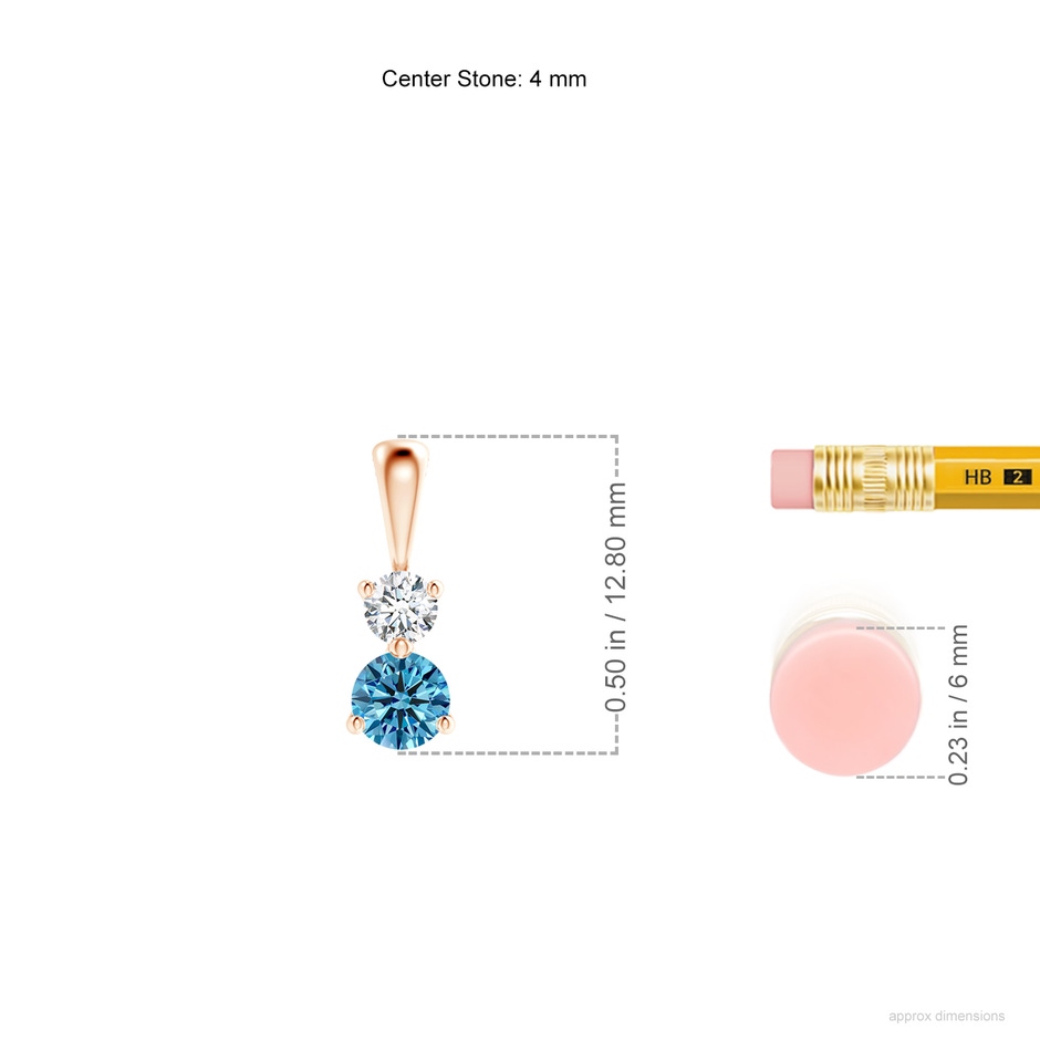 4mm AAAA Prong-Set Two Stone Fancy Intense Blue Diamond Pendant in Rose Gold ruler
