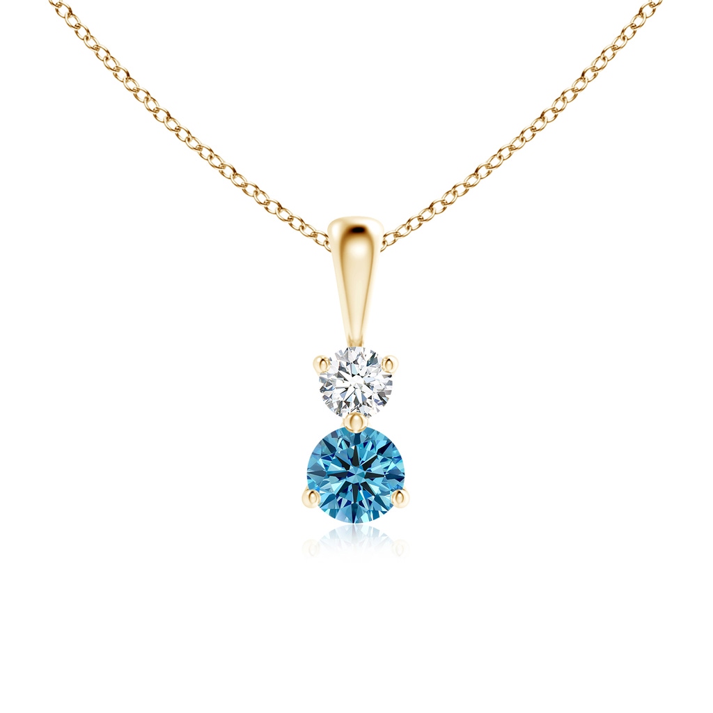 4mm AAAA Prong-Set Two Stone Fancy Intense Blue Diamond Pendant in Yellow Gold