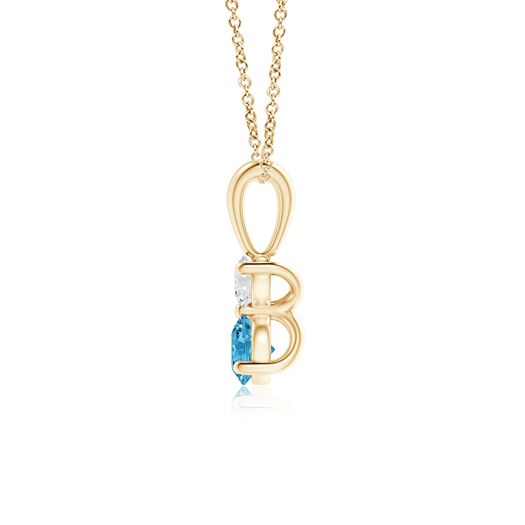 4mm AAAA Prong-Set Two Stone Fancy Intense Blue Diamond Pendant in Yellow Gold - side 199