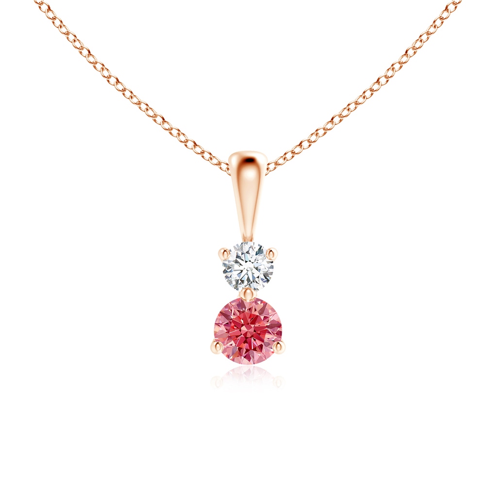 4mm AAAA Prong-Set Two Stone Fancy Intense Pink Diamond Pendant in Rose Gold