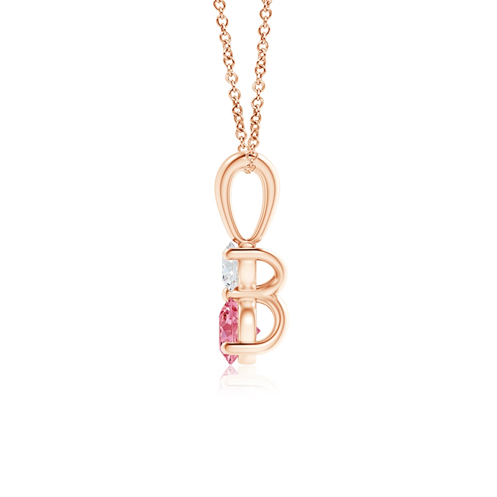 4mm AAAA Prong-Set Two Stone Fancy Intense Pink Diamond Pendant in Rose Gold - side 199