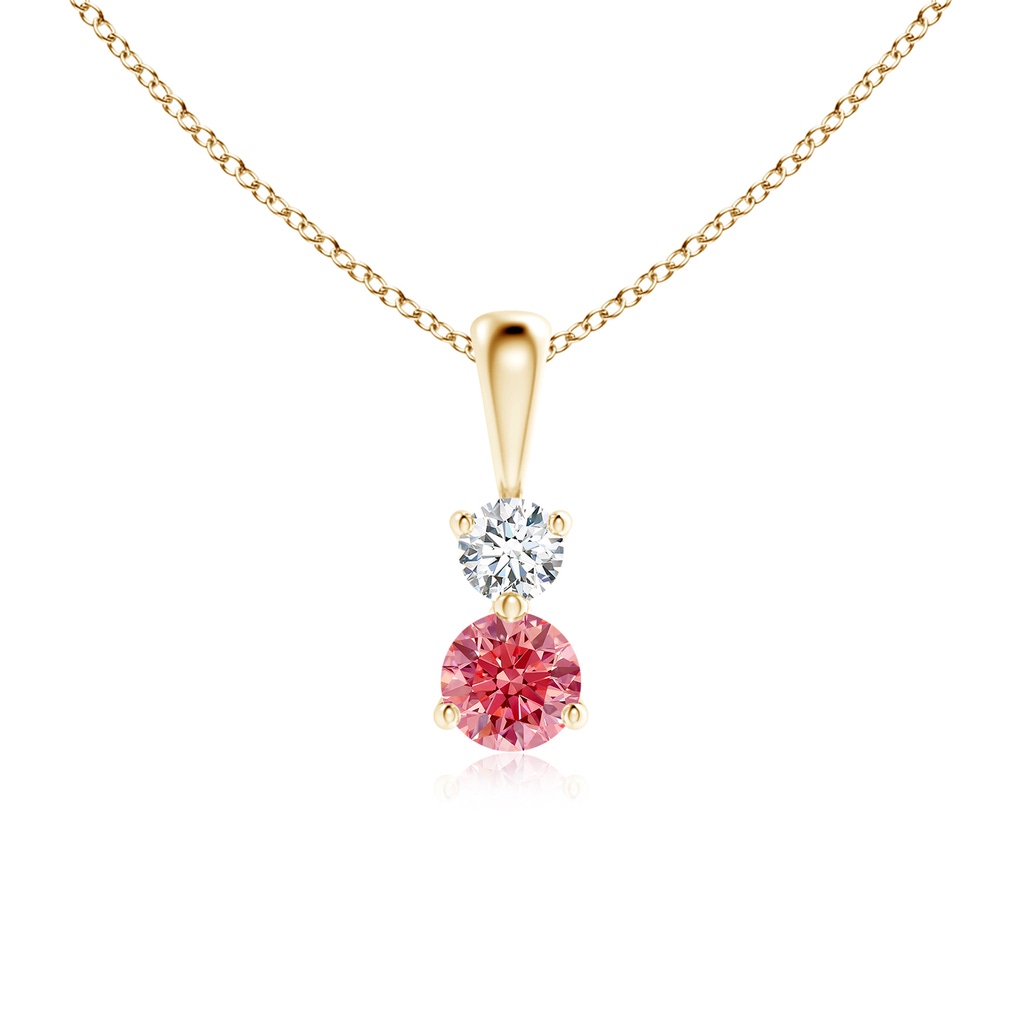 4mm AAAA Prong-Set Two Stone Fancy Intense Pink Diamond Pendant in Yellow Gold