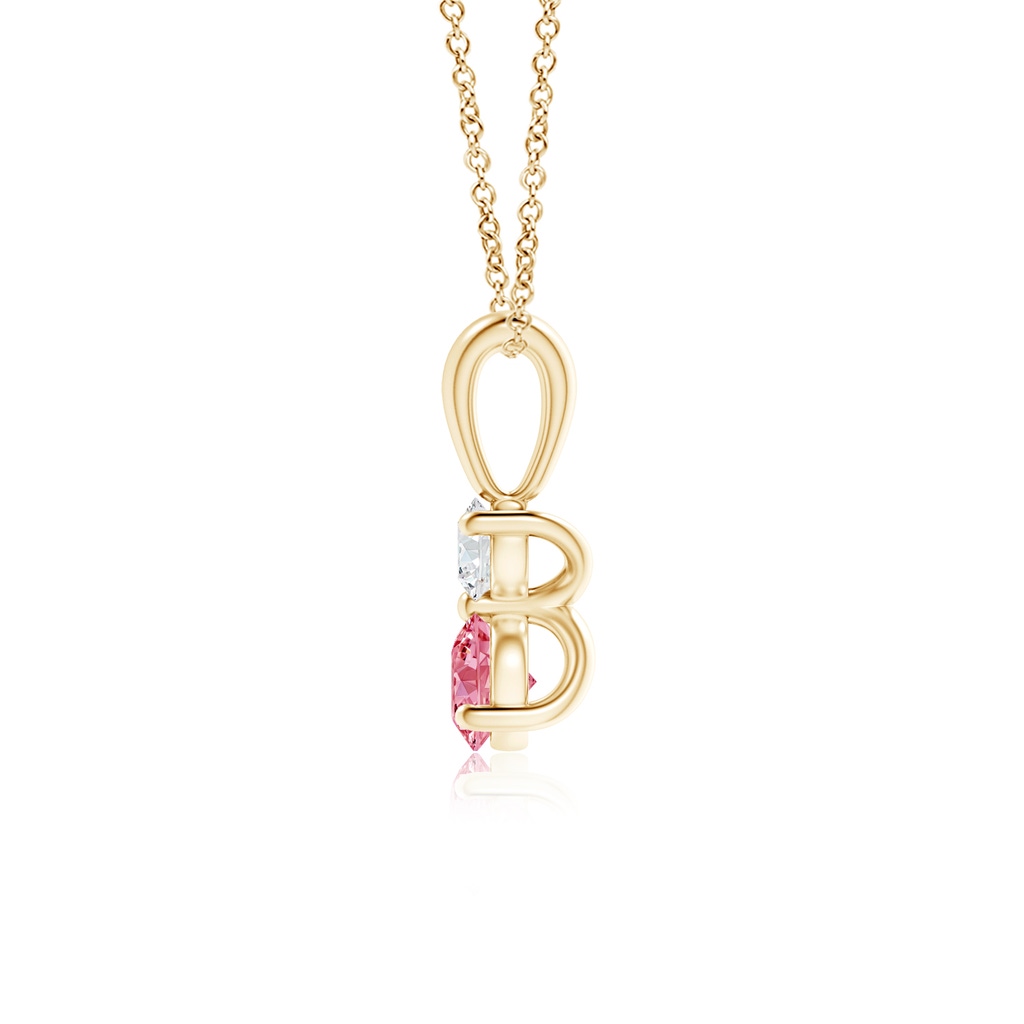 4mm AAAA Prong-Set Two Stone Fancy Intense Pink Diamond Pendant in Yellow Gold - side 199