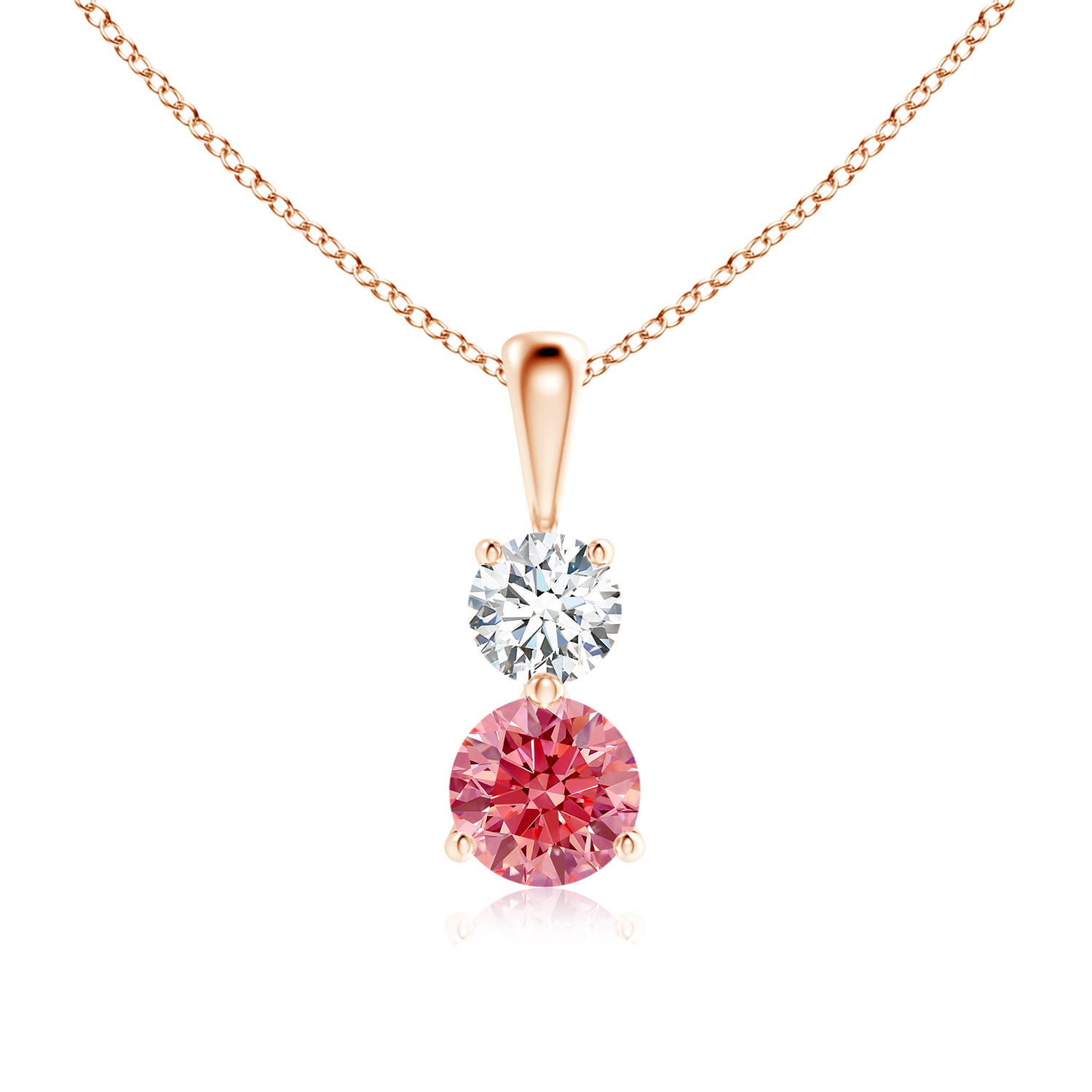 Angara 0.75 CTW Prong-Set Two Stone Fancy Intense Pink and White Diamond Pendant in 14K Rose Gold