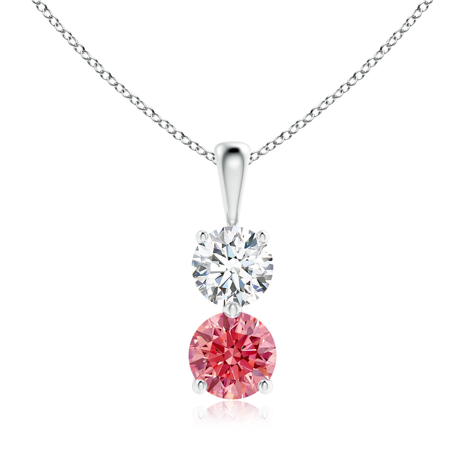Angara 1.13 CTW Prong-Set Two Stone Fancy Intense Pink and White Diamond Pendant in 18K White Gold