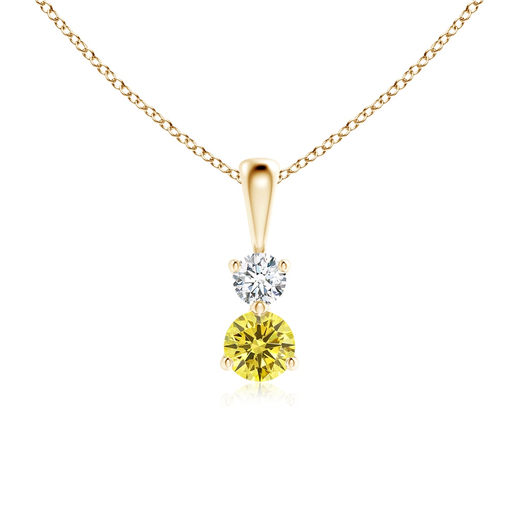 4mm AAAA Prong-Set Two Stone Fancy Intense Yellow Diamond Pendant in Yellow Gold