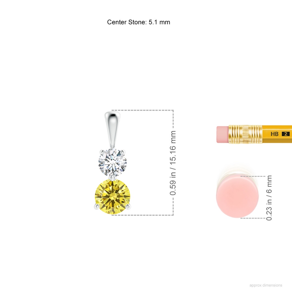 5.1mm AAAA Prong-Set Two Stone Fancy Intense Yellow Diamond Pendant in White Gold ruler