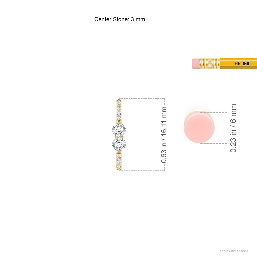 3mm GVS2 Double Diamond Bar Pendant in Yellow Gold Ruler